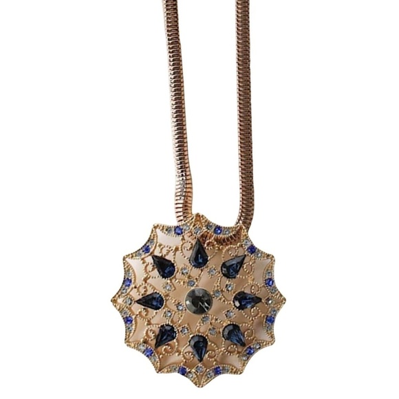 ANNE KLEIN • Blue Crystal Pendant Gold Necklace - Picture 3 of 4